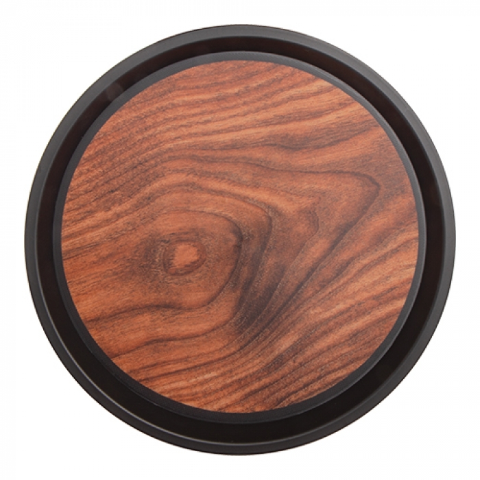 Plateau de service rond Noir/Bois - 36cm